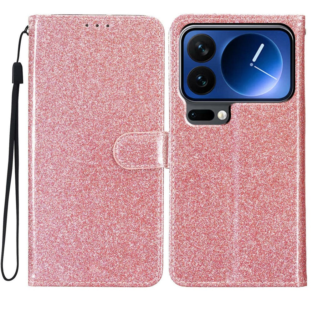 For Xiaomi 17 Pro Wallet Case Glitter Anti-Scratch Leather Stand Phone Cover with Strap