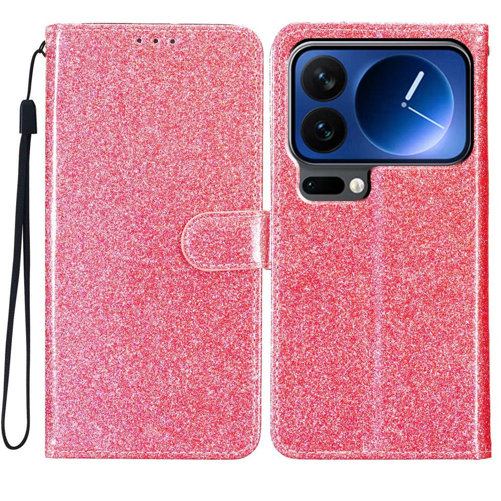 For Xiaomi 17 Pro Wallet Case Glitter Anti-Scratch Leather Stand Phone Cover with Strap