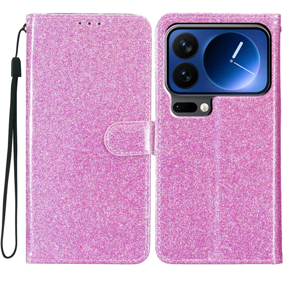 For Xiaomi 17 Pro Wallet Case Glitter Anti-Scratch Leather Stand Phone Cover with Strap
