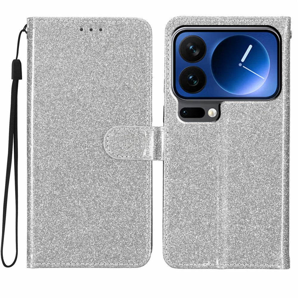 For Xiaomi 17 Pro Wallet Case Glitter Anti-Scratch Leather Stand Phone Cover with Strap