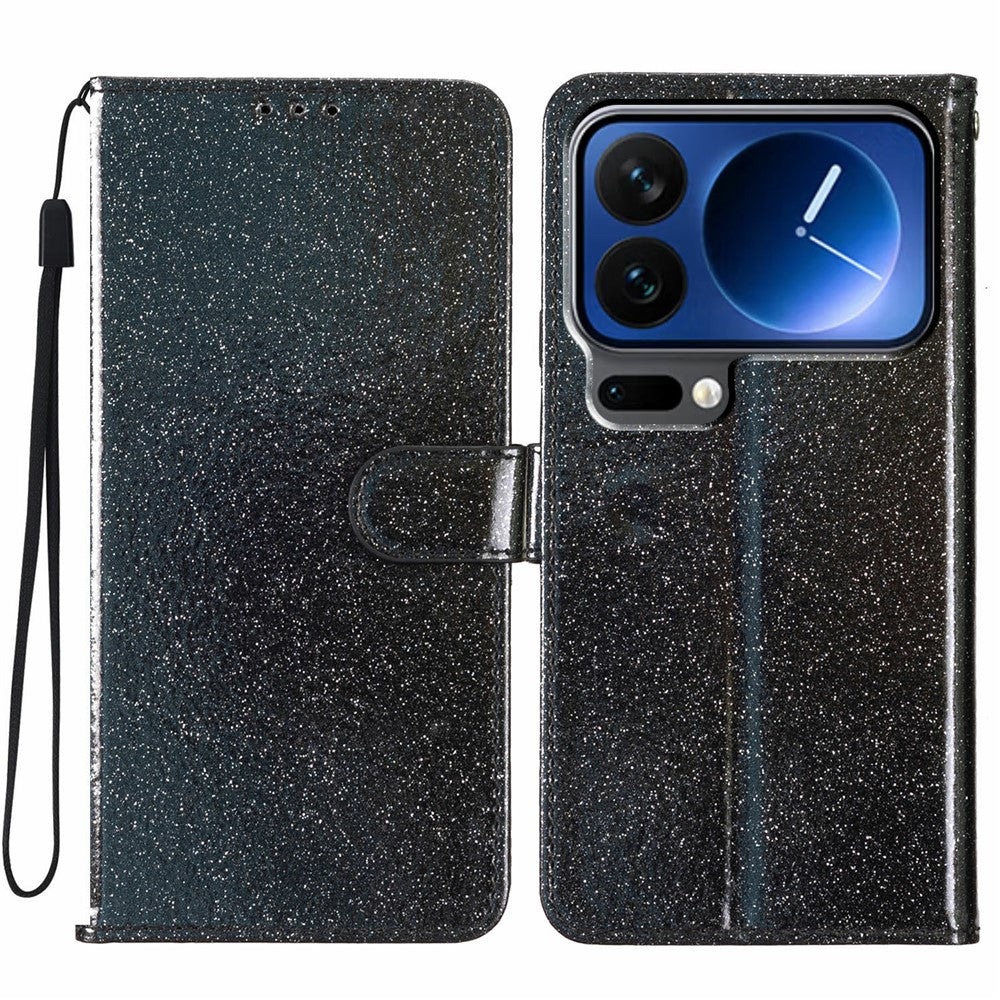 For Xiaomi 17 Pro Max Wallet Case Glitter Anti-Scratch Leather Stand Phone Cover with Strap