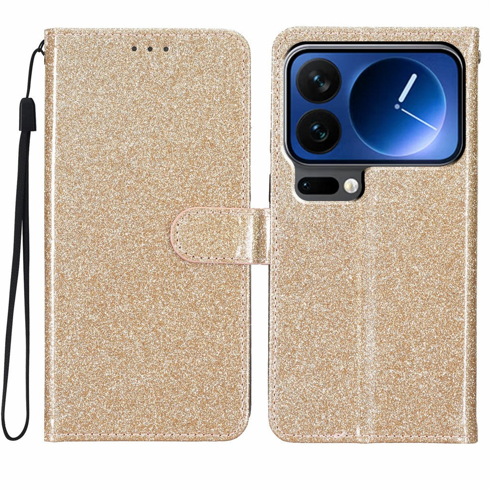 For Xiaomi 17 Pro Max Wallet Case Glitter Anti-Scratch Leather Stand Phone Cover with Strap
