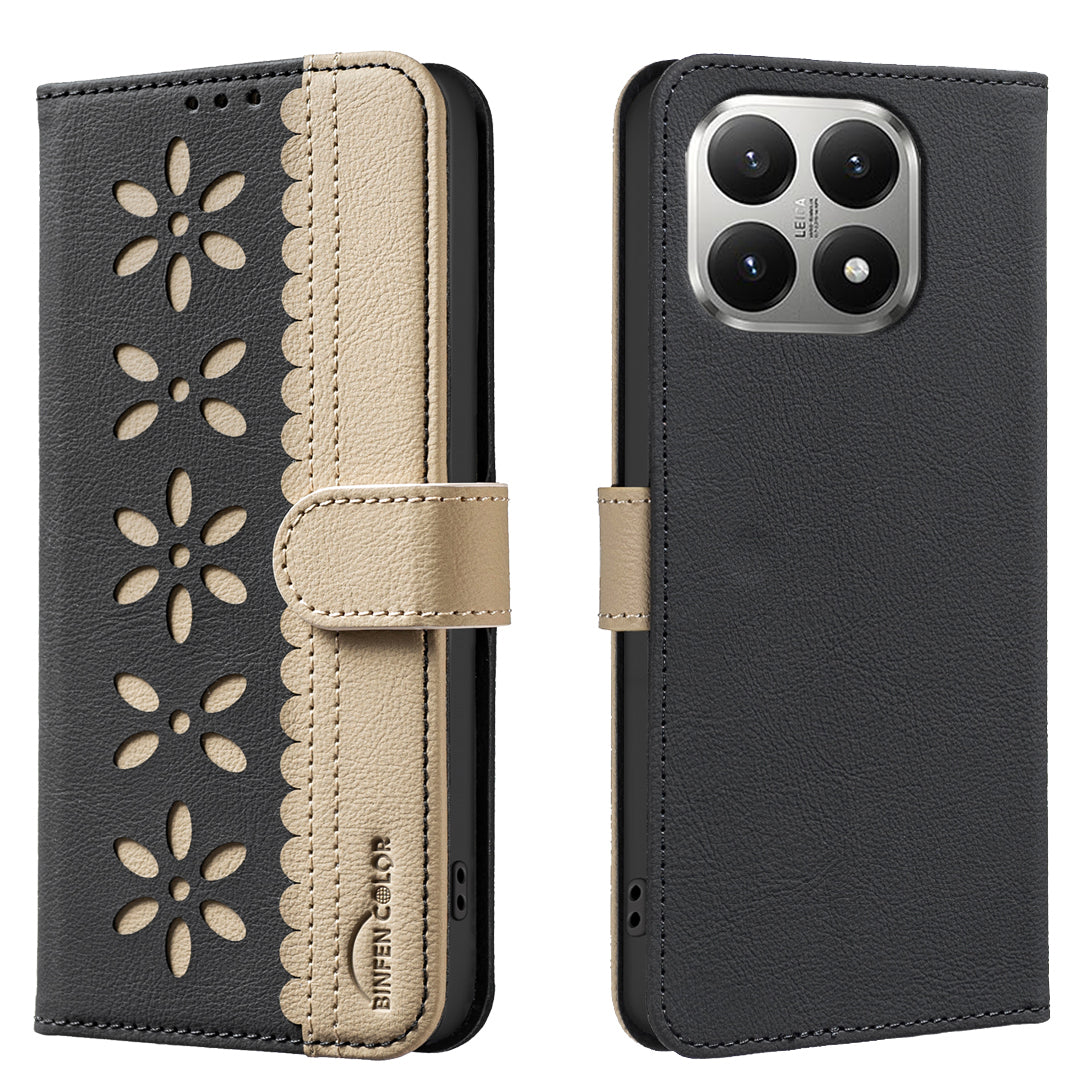BINFEN COLOR Läderfodral för Xiaomi 15T BF36 Blommönster mobilskal RFID-blockerande plånboksställ