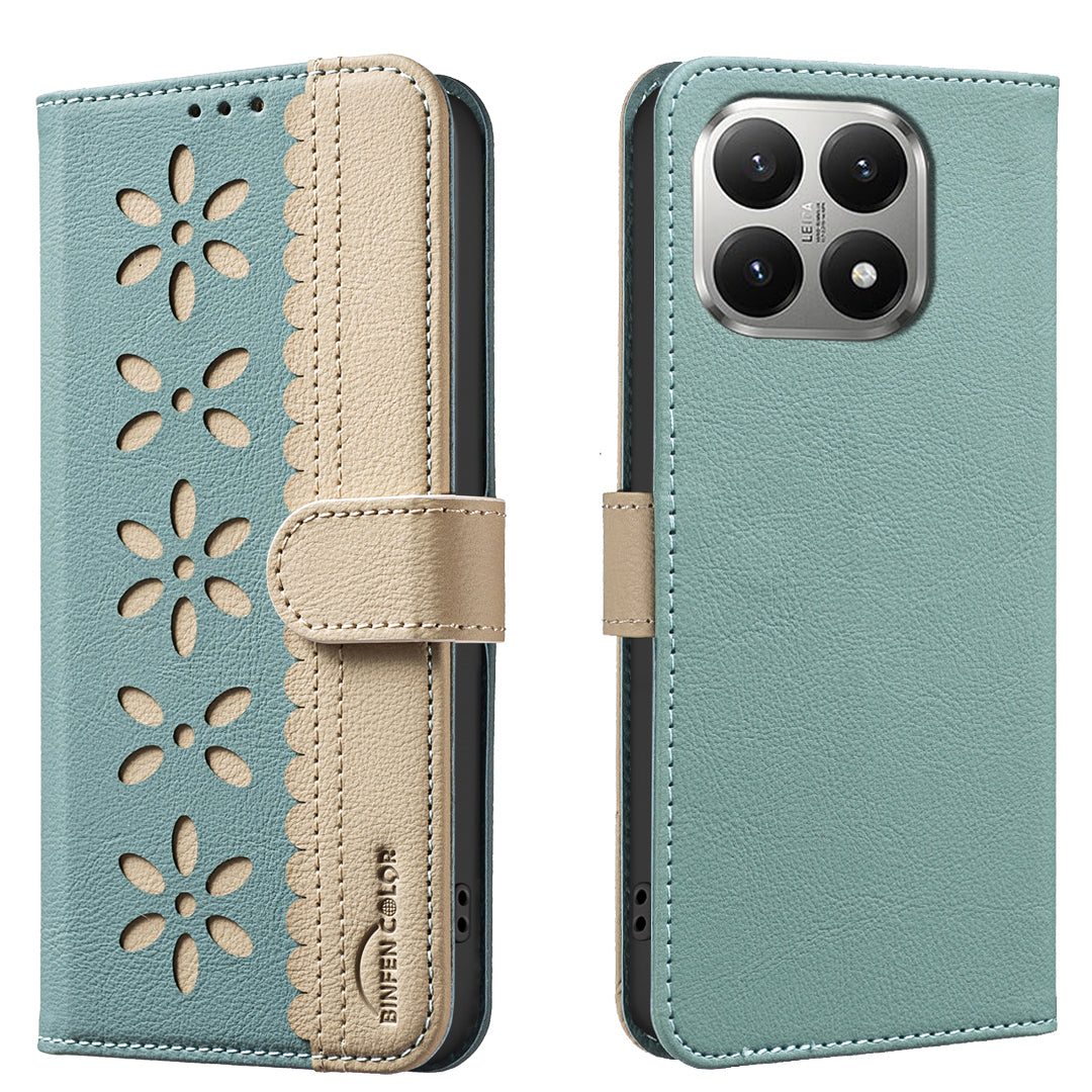 BINFEN COLOR Läderfodral för Xiaomi 15T BF36 Blommönster mobilskal RFID-blockerande plånboksställ
