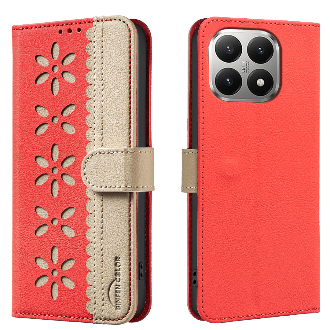 BINFEN COLOR Läderfodral för Xiaomi 15T BF36 Blommönster mobilskal RFID-blockerande plånboksställ