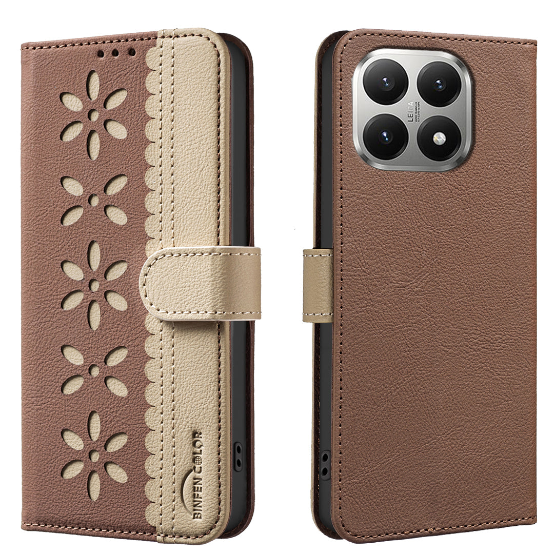 BINFEN COLOR Läderfodral för Xiaomi 15T BF36 Blommönster mobilskal RFID-blockerande plånboksställ