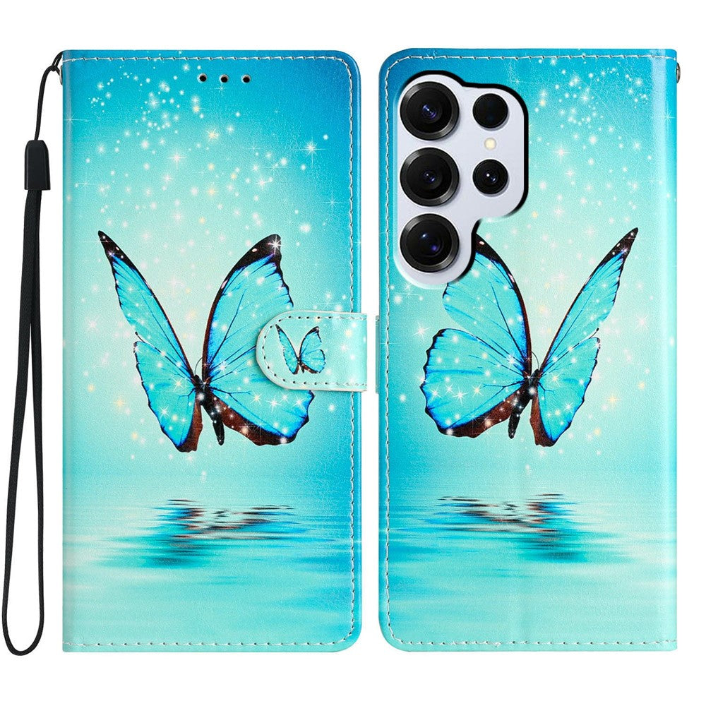 For Samsung Galaxy S26 Ultra Wallet Case PU Leather Pattern Printing Stand Phone Cover with Strap