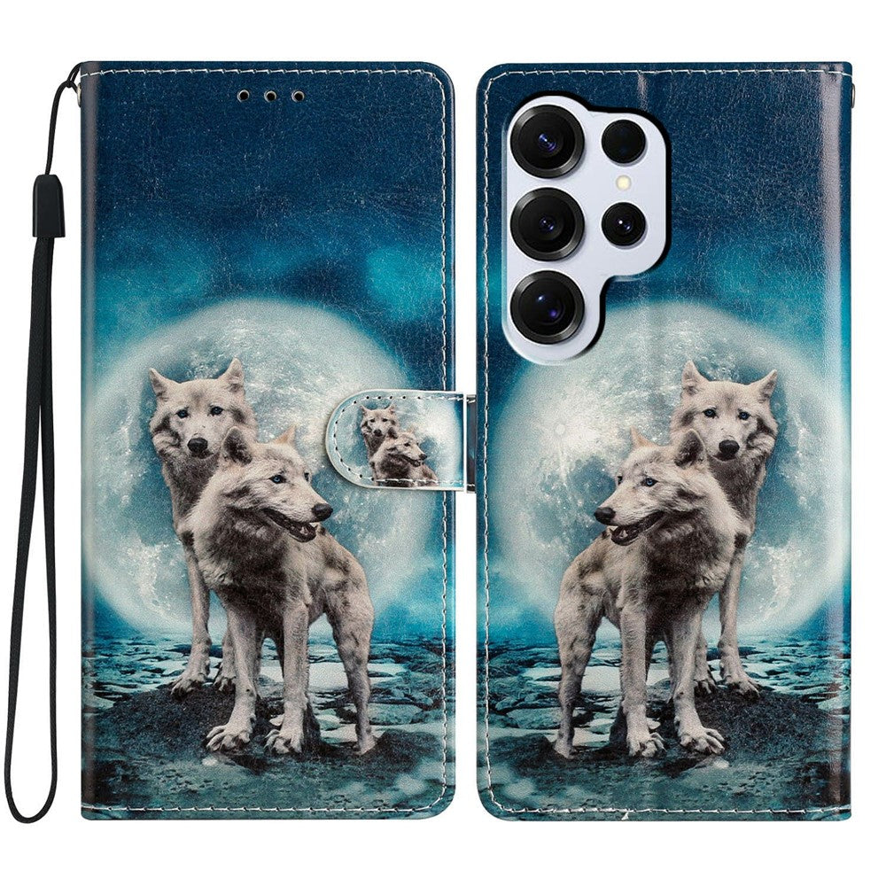 For Samsung Galaxy S26 Ultra Wallet Case PU Leather Pattern Printing Stand Phone Cover with Strap