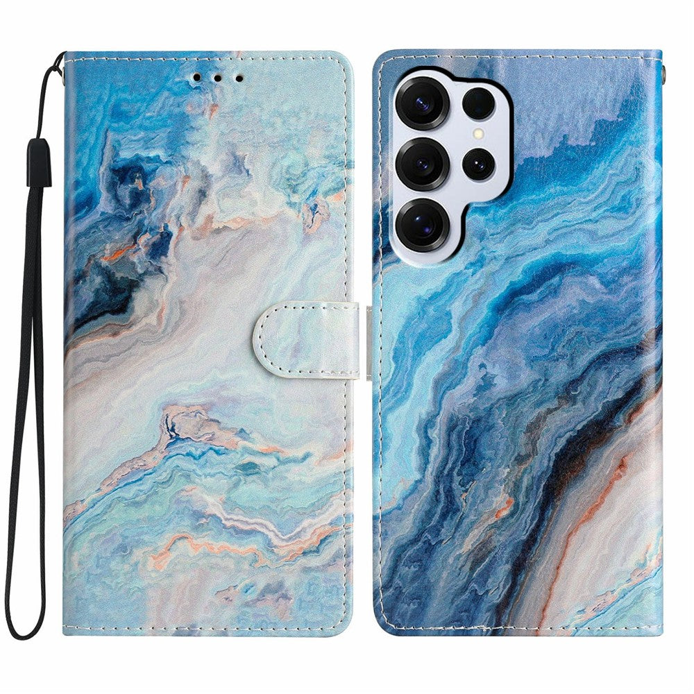 Plånboksfodral för Samsung Galaxy S26 Ultra i PU-läder med mönstertryck och stativ, mobilskal med rem