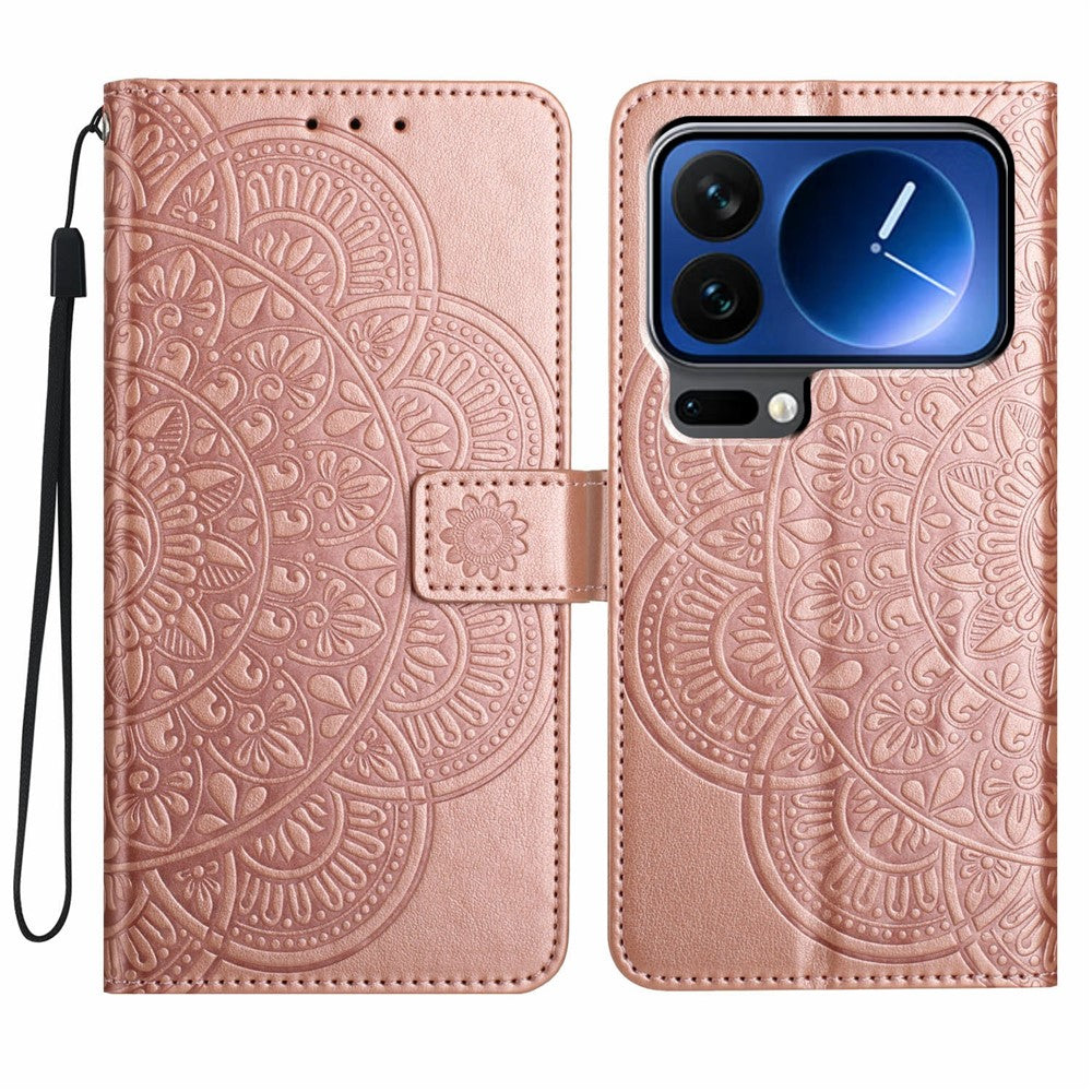 Läderfodral med korthållare för Xiaomi 17 Pro Max, mandalamönster, mobilfodral med stativ