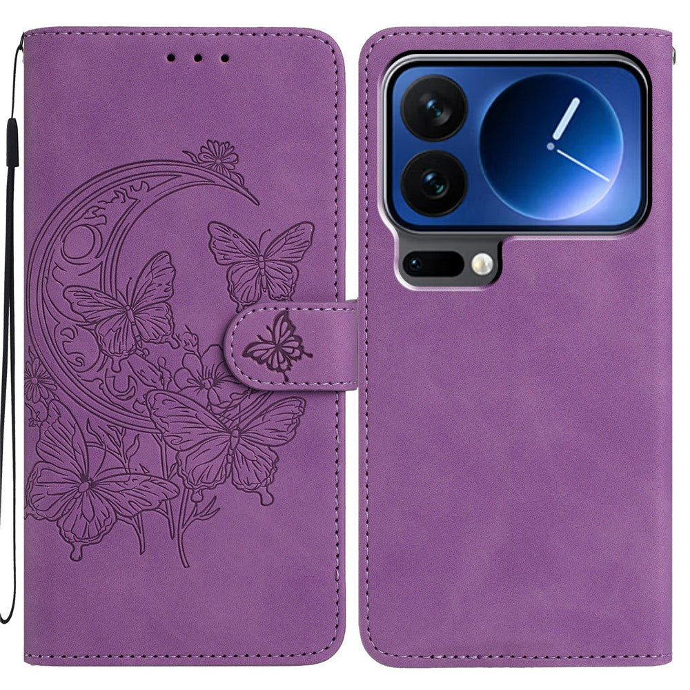 For Xiaomi 17 Pro Case Butterfly Flower Imprinted PU Leather Wallet Stand Phone Cover