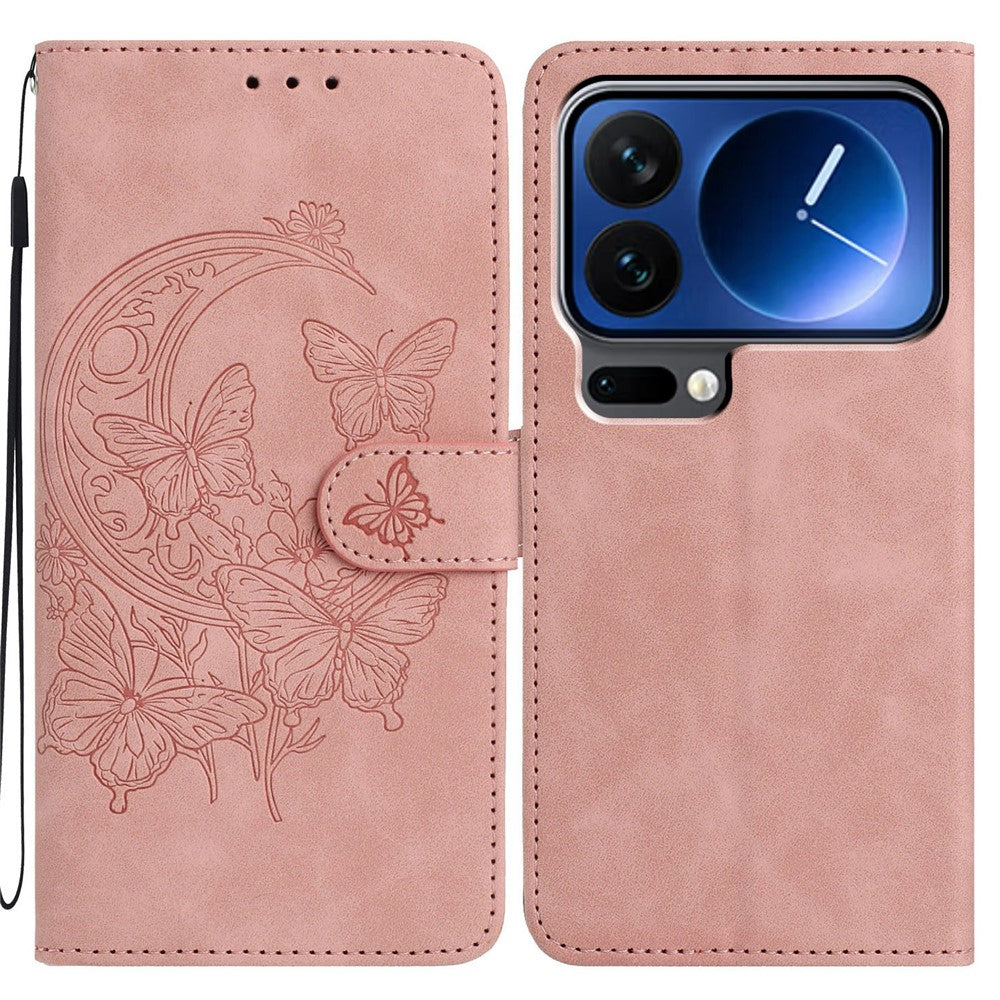 For Xiaomi 17 Pro Case Butterfly Flower Imprinted PU Leather Wallet Stand Phone Cover