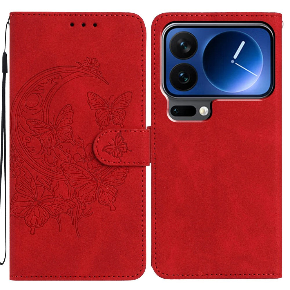 For Xiaomi 17 Pro Case Butterfly Flower Imprinted PU Leather Wallet Stand Phone Cover