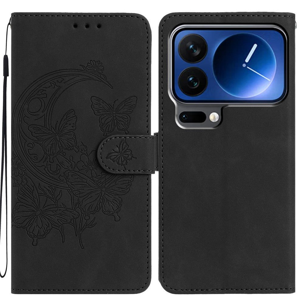 For Xiaomi 17 Pro Case Butterfly Flower Imprinted PU Leather Wallet Stand Phone Cover