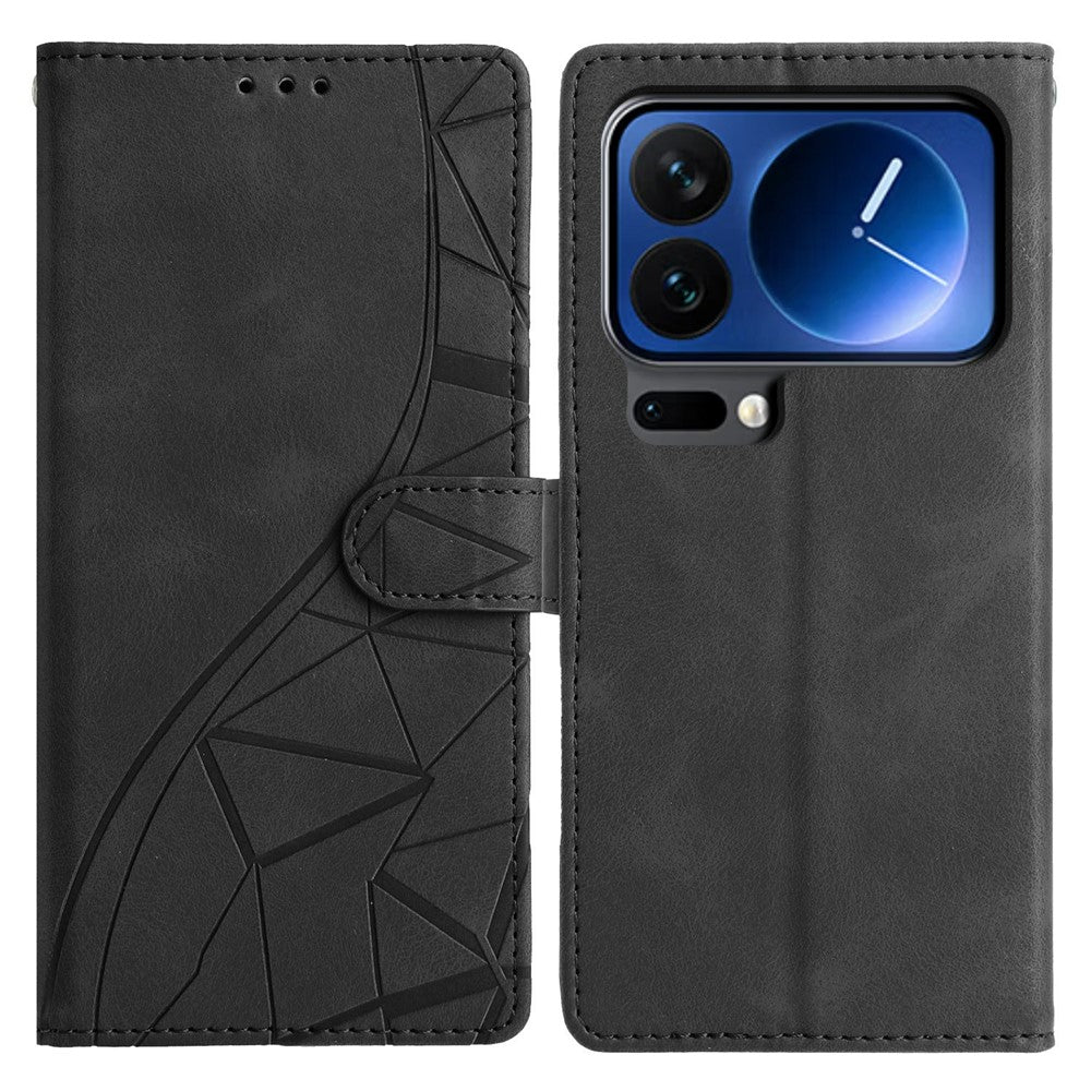 For Xiaomi 17 Pro Max Case Wallet Stand Imprinted Triangle Pattern Leather Phone Flip Cover
