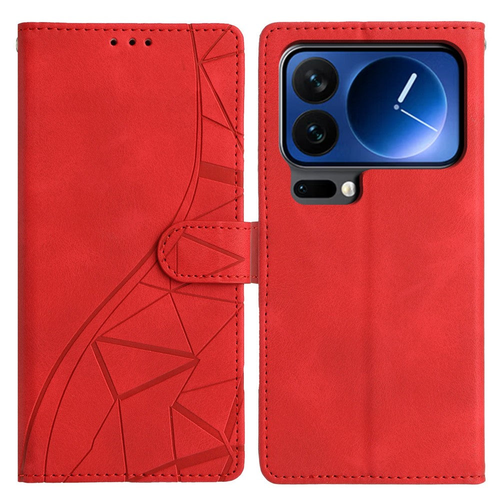 For Xiaomi 17 Pro Case Wallet Stand Imprinted Triangle Pattern Leather Phone Flip Cover