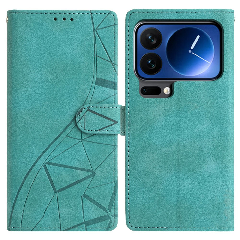 For Xiaomi 17 Pro Case Wallet Stand Imprinted Triangle Pattern Leather Phone Flip Cover