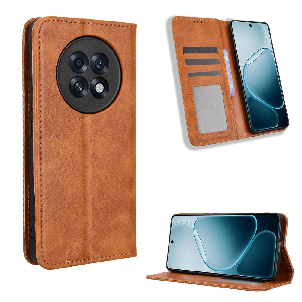 For Oppo A6 GT 5G / Oppo A6 Max 5G / Oppo F31 Pro+ 5G Leather Case Wallet Stand Retro Texture Phone Cover