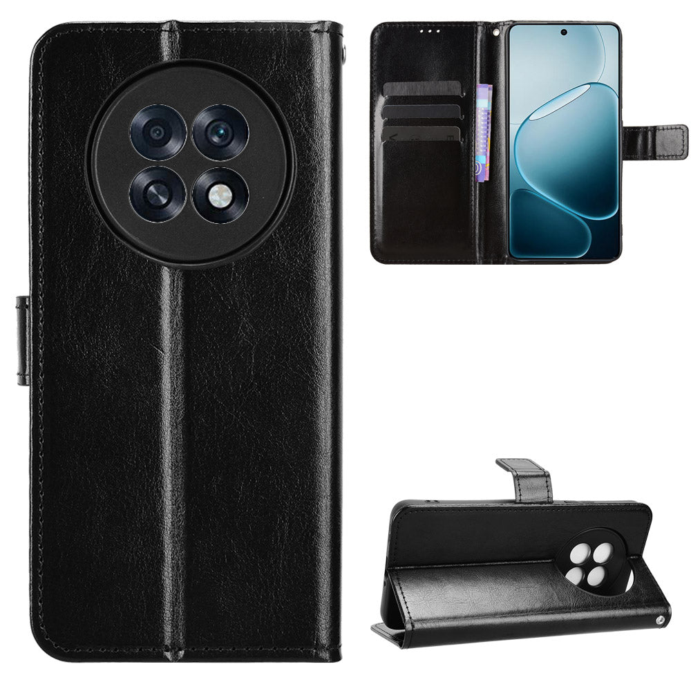 For Oppo A6 GT 5G / Oppo A6 Max 5G / Oppo F31 Pro+ 5G PU Leather Case with Strap Crazy Horse Texture Phone Wallet Cover