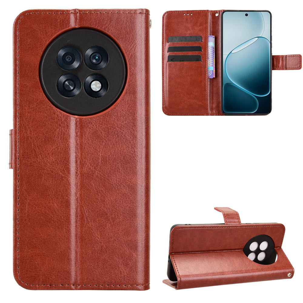 For Oppo A6 GT 5G / Oppo A6 Max 5G / Oppo F31 Pro+ 5G PU Leather Case with Strap Crazy Horse Texture Phone Wallet Cover
