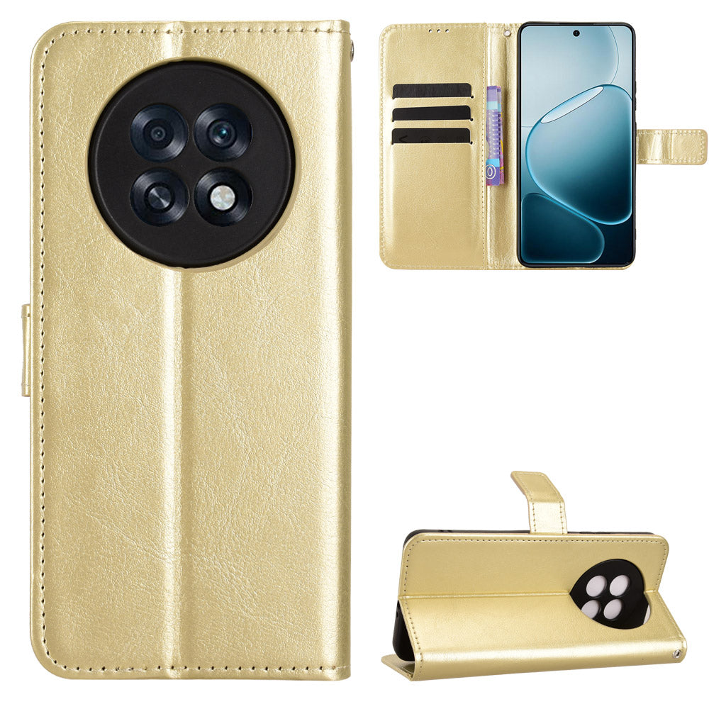 For Oppo A6 GT 5G / Oppo A6 Max 5G / Oppo F31 Pro+ 5G PU Leather Case with Strap Crazy Horse Texture Phone Wallet Cover