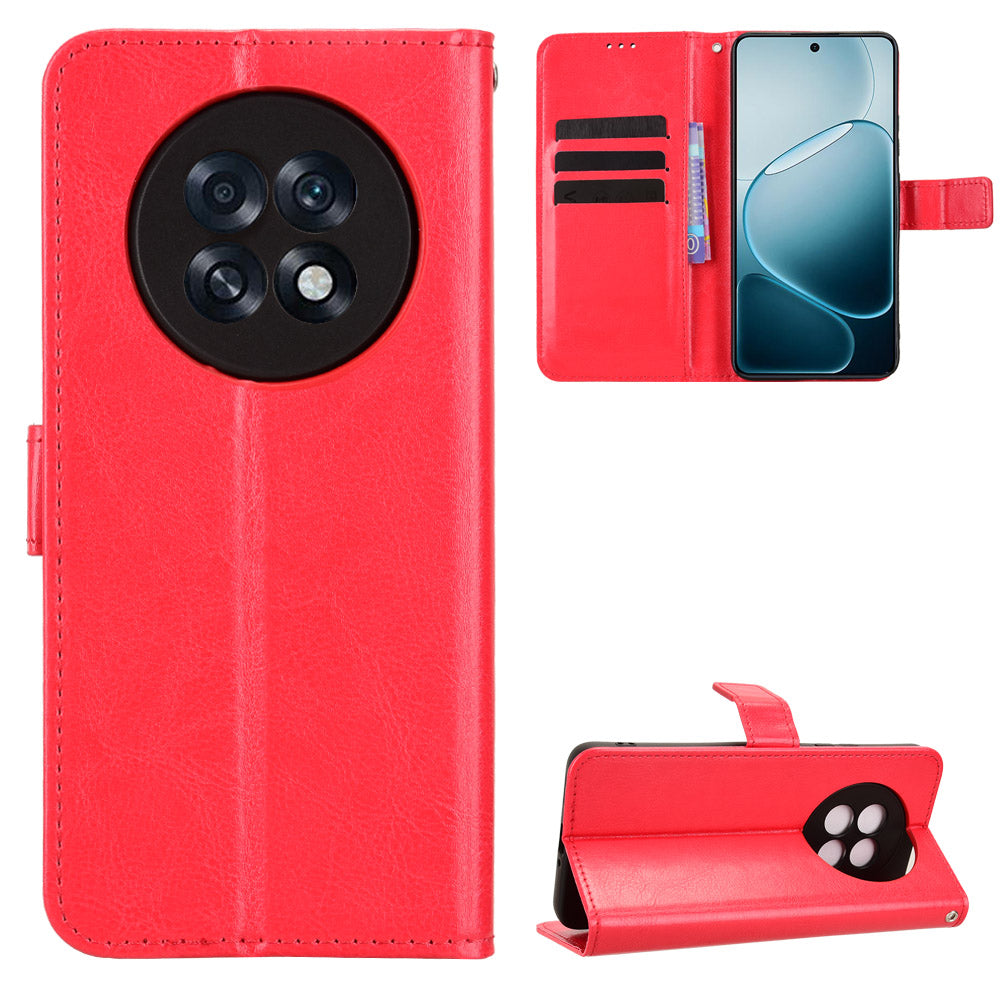For Oppo A6 GT 5G / Oppo A6 Max 5G / Oppo F31 Pro+ 5G PU Leather Case with Strap Crazy Horse Texture Phone Wallet Cover