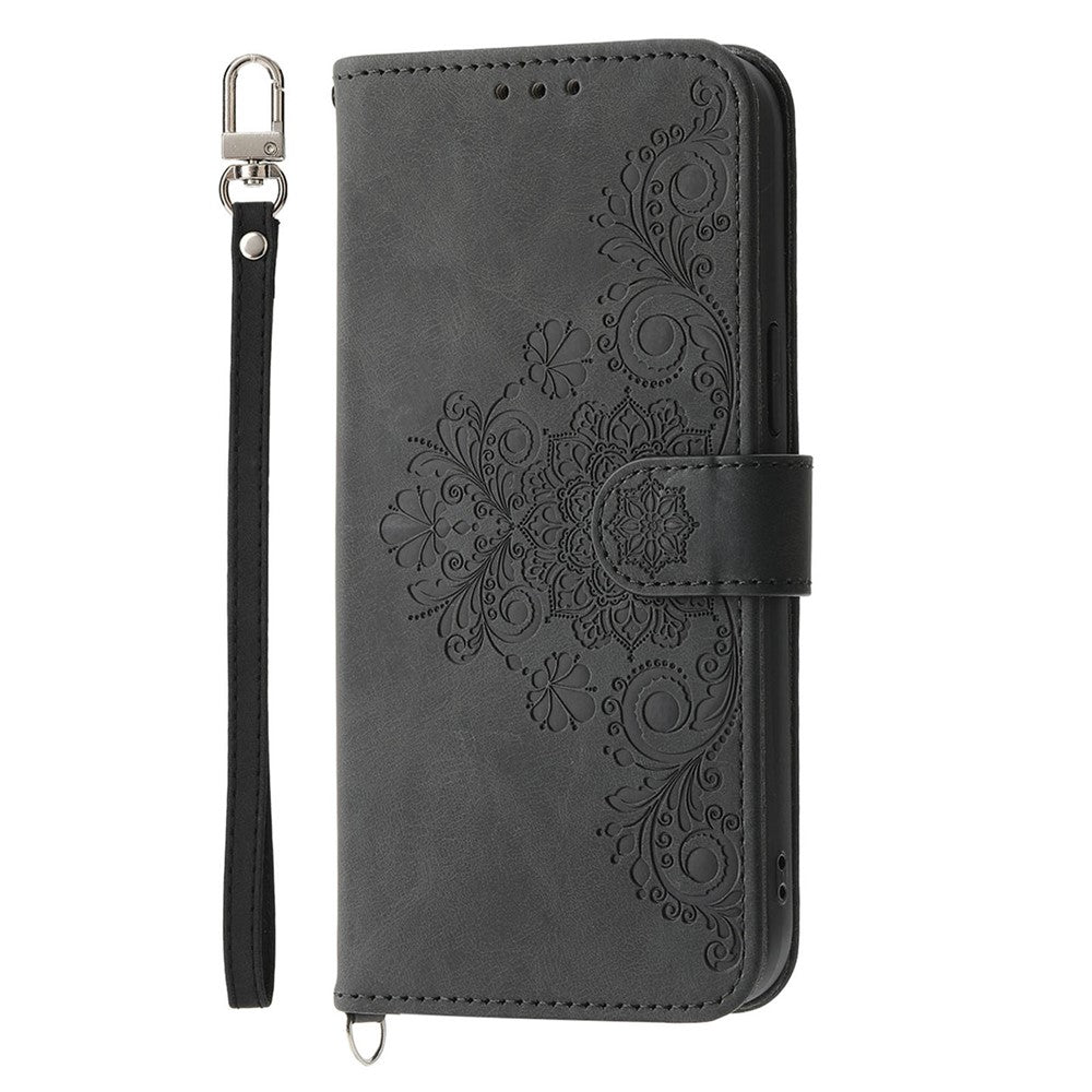 For Xiaomi 17 Pro Max Case Flower Pattern PU Leather Wallet Phone Cover with Strap