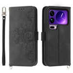 For Xiaomi 17 Pro Max Case Flower Pattern PU Leather Wallet Phone Cover with Strap