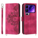 For Xiaomi 17 Pro Max Case Flower Pattern PU Leather Wallet Phone Cover with Strap