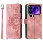 For Xiaomi 17 Pro Max Case Flower Pattern PU Leather Wallet Phone Cover with Strap