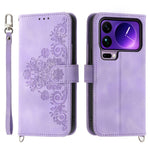 For Xiaomi 17 Pro Max Case Flower Pattern PU Leather Wallet Phone Cover with Strap