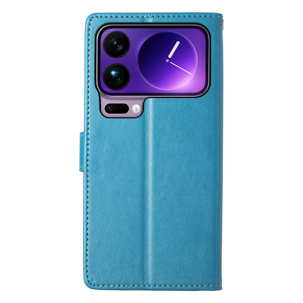 For Xiaomi 17 Pro Max Wallet Case Butterfly Floral Imprint PU Leather Phone Cover with Wrist Strap