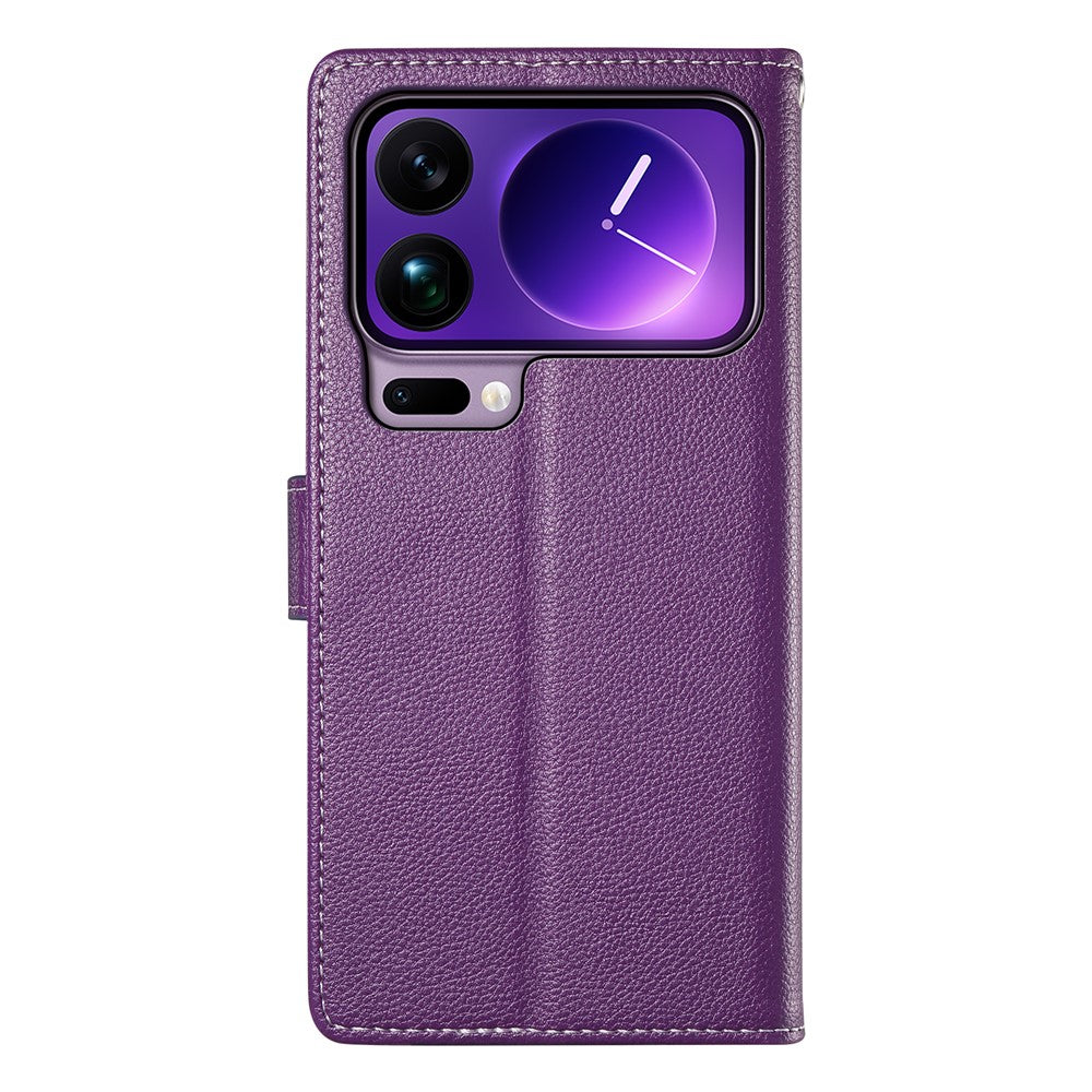 For Xiaomi 17 Pro Max Case Magnetic Snap Litchi Texture Leather Wallet Phone Cover with Wrist Strap