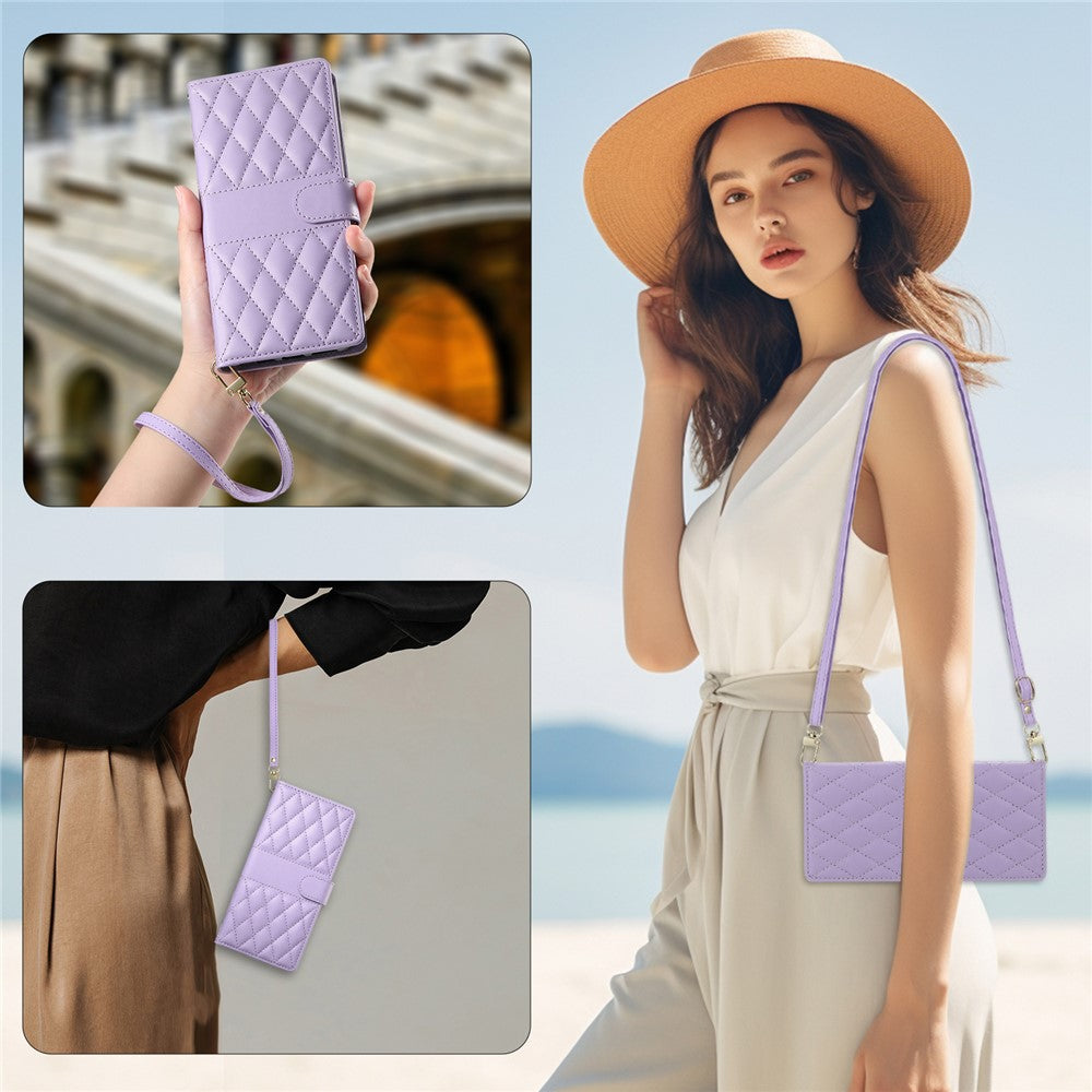 For Xiaomi 17 Pro Max Wallet Case Rhombus Stitching Stand Leather Phone Cover with Long  /  Short Strap