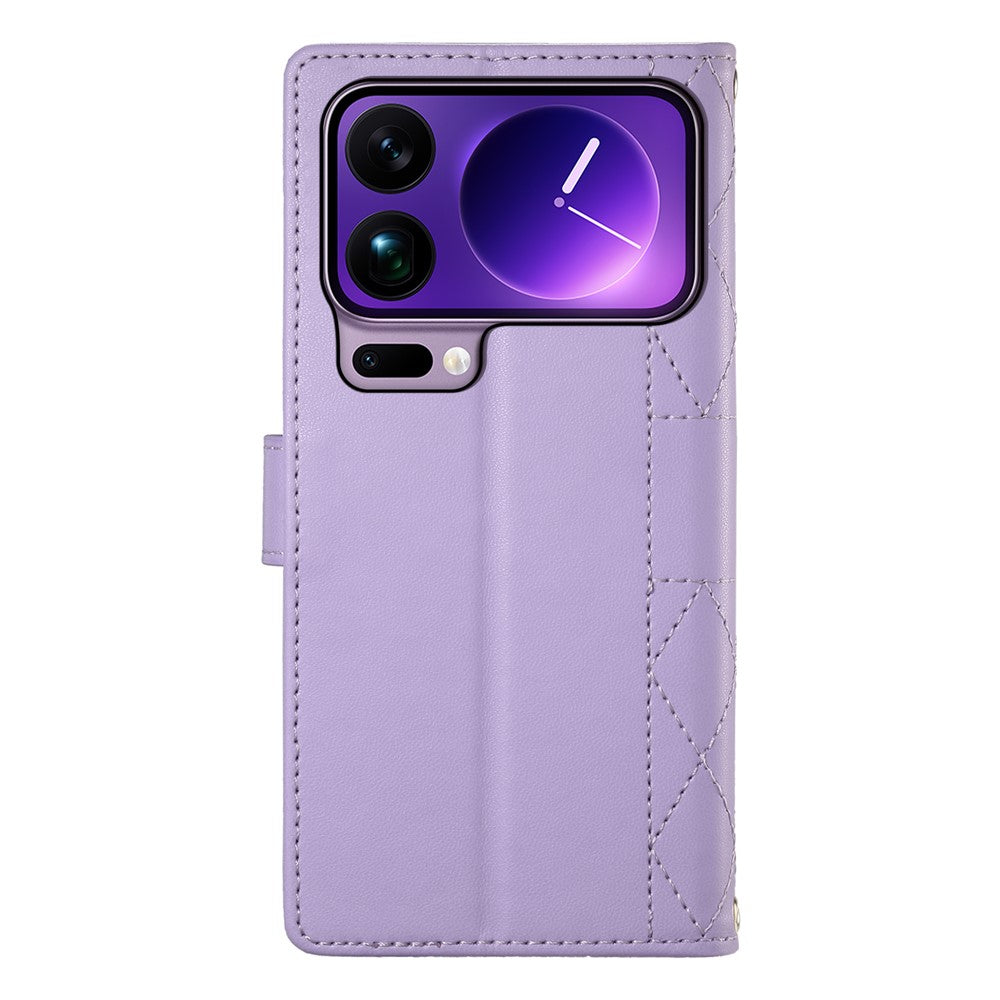 For Xiaomi 17 Pro Max Wallet Case Rhombus Stitching Stand Leather Phone Cover with Long  /  Short Strap