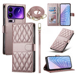 For Xiaomi 17 Pro Max Wallet Case Rhombus Stitching Stand Leather Phone Cover with Long  /  Short Strap