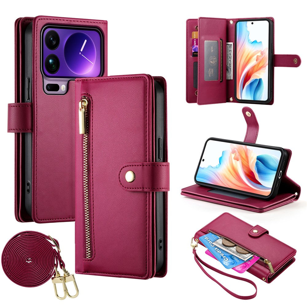 For Xiaomi 17 Pro Max Case Zipper Pocket Wallet Leather Phone Cover with Straps