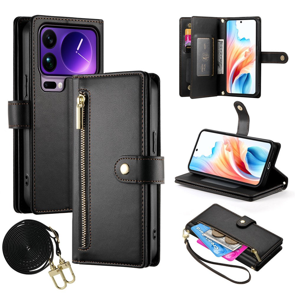 For Xiaomi 17 Pro Max Case Zipper Pocket Wallet Leather Phone Cover with Straps