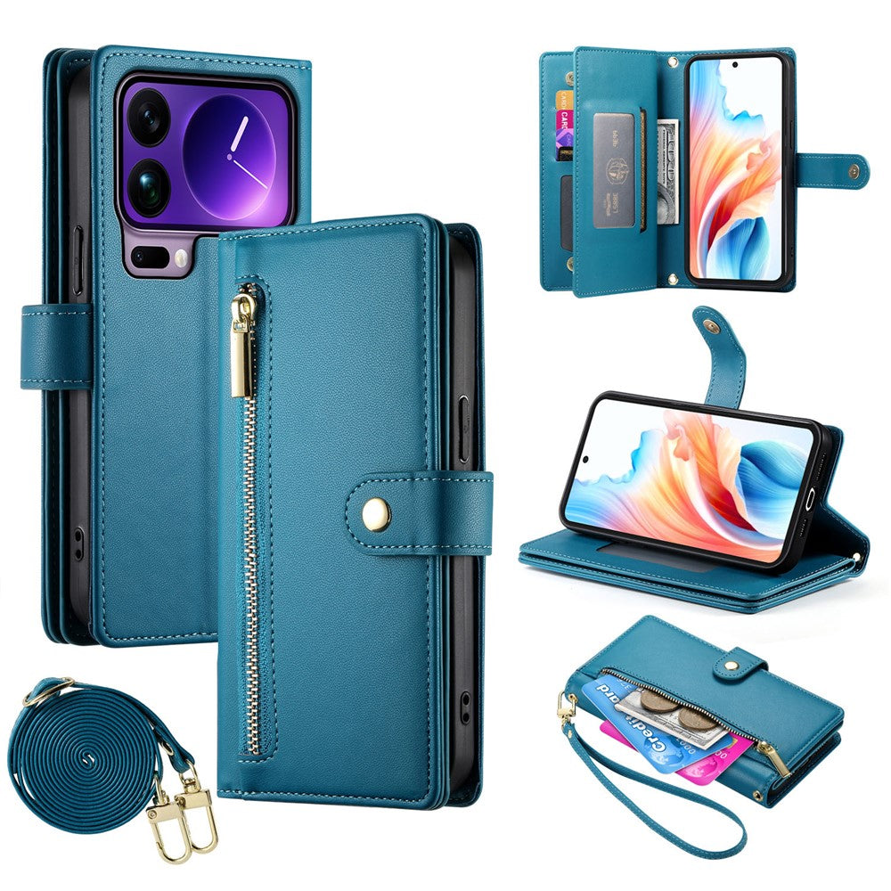 For Xiaomi 17 Pro Max Case Zipper Pocket Wallet Leather Phone Cover with Straps