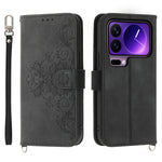 For Xiaomi 17 Pro Case Flower Pattern PU Leather Wallet Phone Cover with Strap