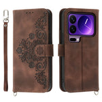 For Xiaomi 17 Pro Case Flower Pattern PU Leather Wallet Phone Cover with Strap