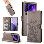 For Xiaomi 17 Pro Wallet Case Butterfly Floral Imprint PU Leather Phone Cover with Wrist Strap