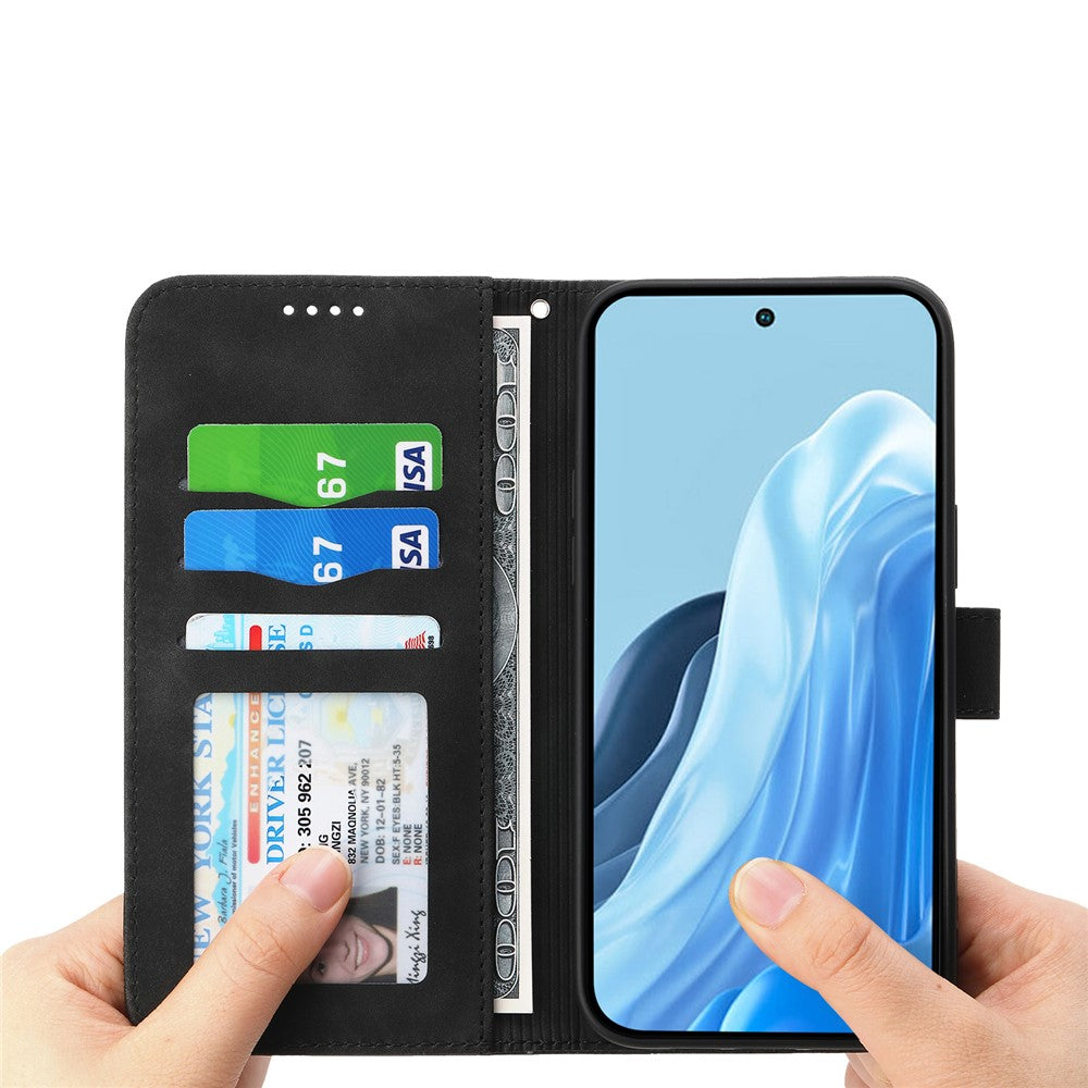 DIERFENG DF-03 For Xiaomi 17 Pro Case Lines Imprint Wallet Leather Phone Cover with Wrist Strap