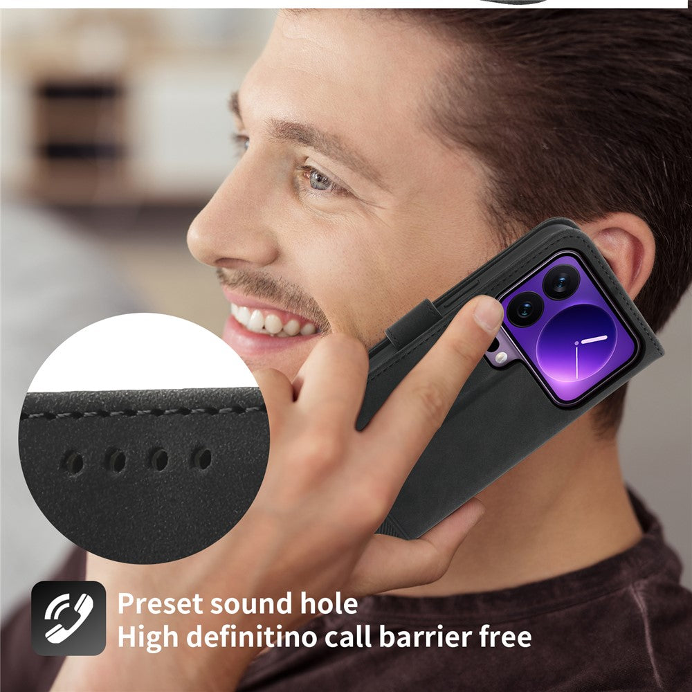 DIERFENG DF-03 For Xiaomi 17 Pro Case Lines Imprint Wallet Leather Phone Cover with Wrist Strap