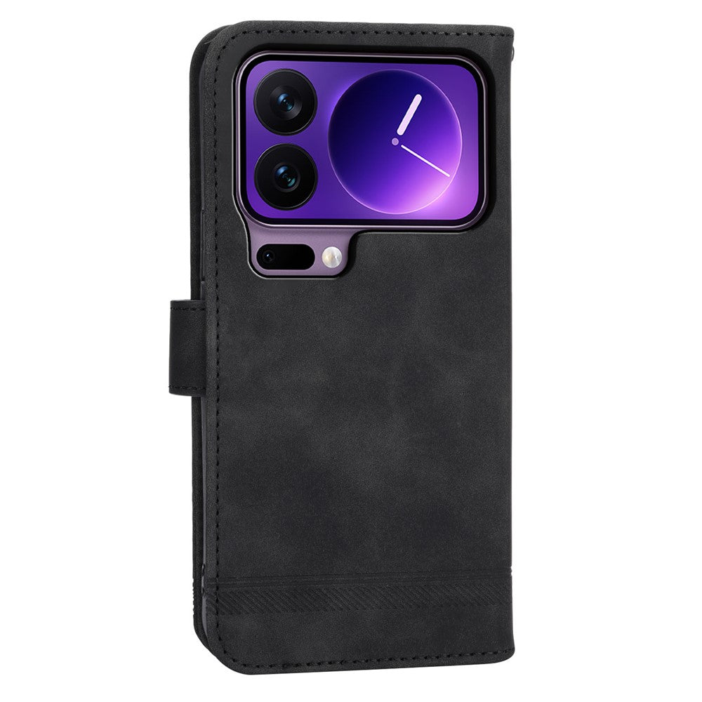 DIERFENG DF-03 For Xiaomi 17 Pro Case Lines Imprint Wallet Leather Phone Cover with Wrist Strap
