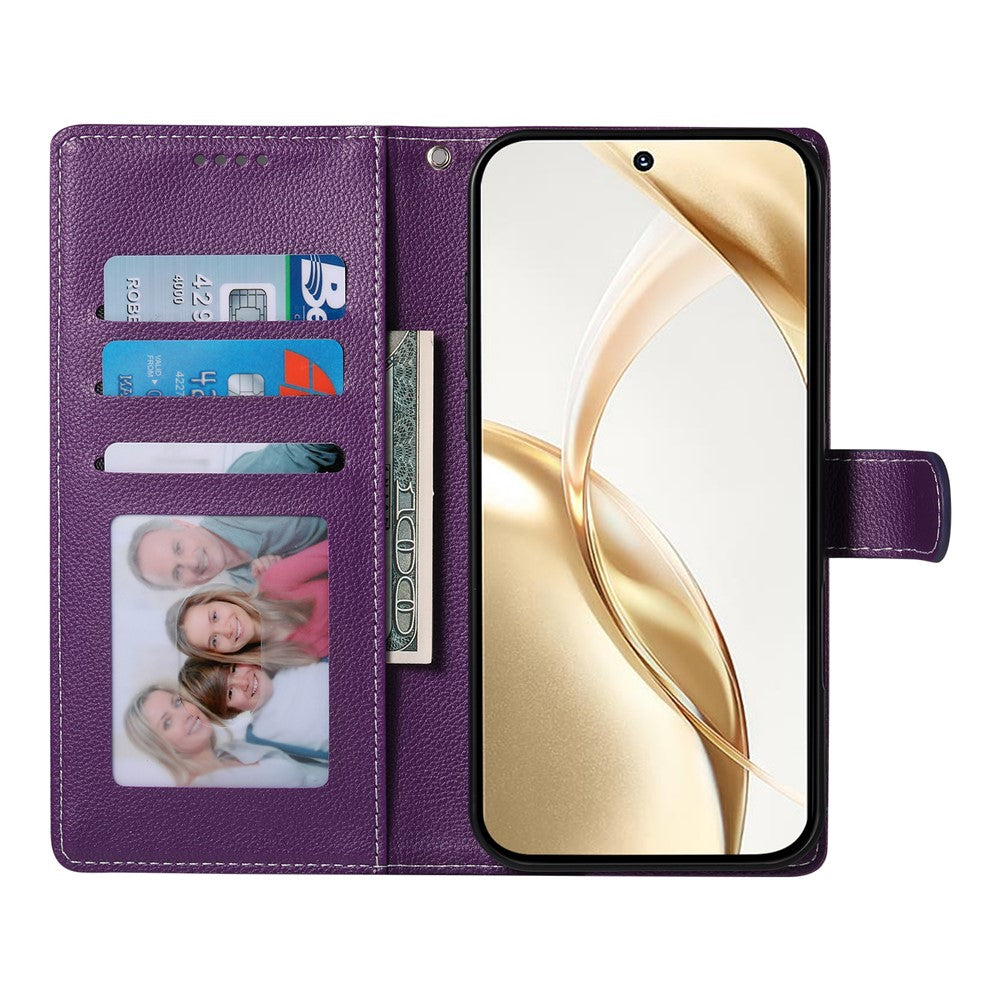 For Xiaomi 17 Pro Case Magnetic Snap Litchi Texture Leather Wallet Phone Cover with Wrist Strap