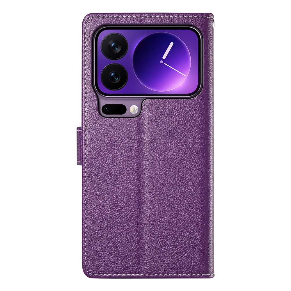 For Xiaomi 17 Pro Case Magnetic Snap Litchi Texture Leather Wallet Phone Cover with Wrist Strap