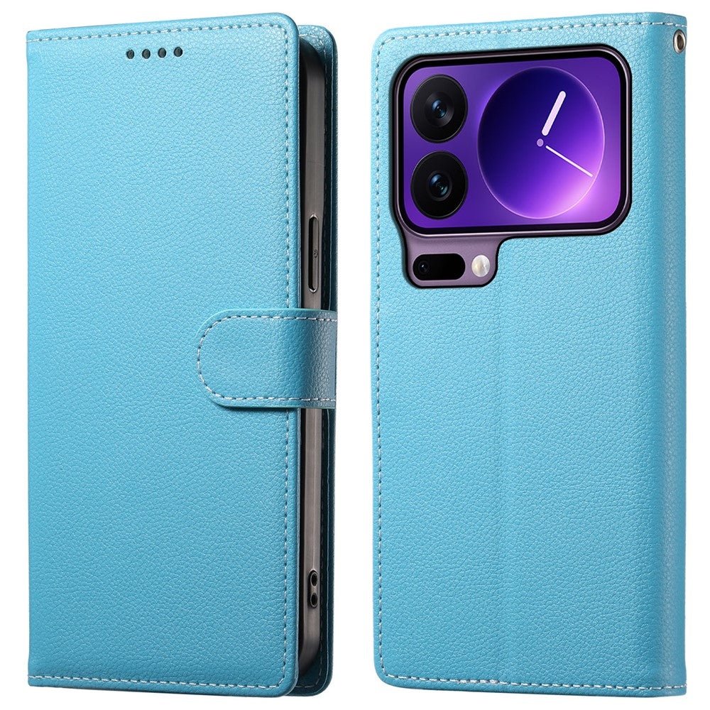 For Xiaomi 17 Pro Case Magnetic Snap Litchi Texture Leather Wallet Phone Cover with Wrist Strap