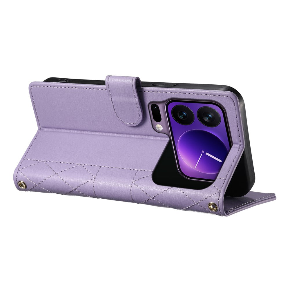 For Xiaomi 17 Pro Wallet Case Rhombus Stitching Stand Leather Phone Cover with Long  /  Short Strap