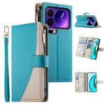 For Xiaomi 17 Pro Case Zipper Wallet Color Splicing Leather Flip Phone Cover with Straps
